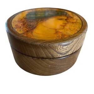 Vintage  Patty By Edna Hibel Wood Round Box Trinket/Vanity/Jewelry Signed wood